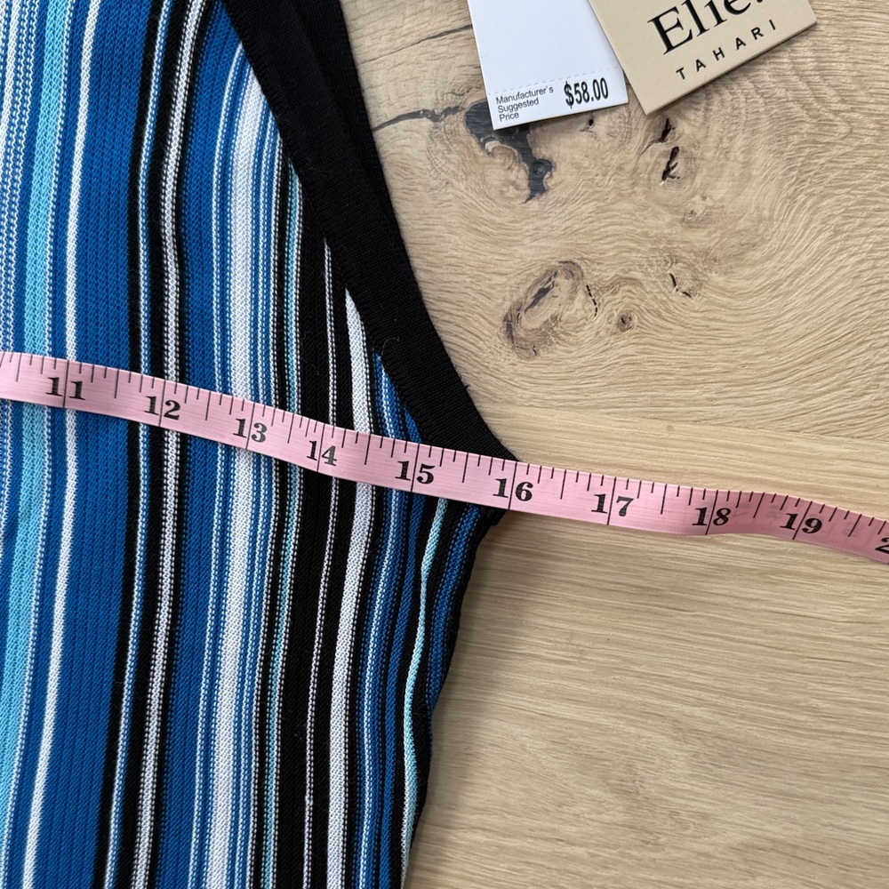 NWT! Elie Tahari Blue/Black Striped Knit Top - Picture 6 of 11